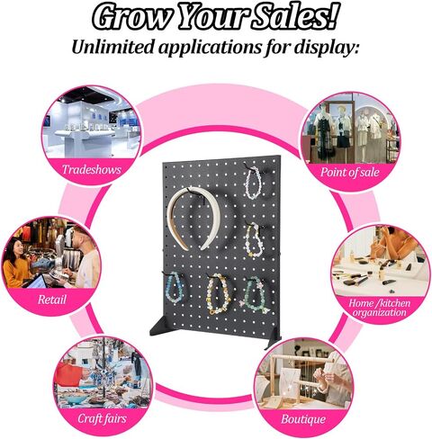 Metal Pegboard Display Stand with 15 Hooks 17x13 Inch Black Tabletop Retail Ornament Display Rack for Jewelry, Accessories, Keychains, Craft Shows, Vendors, Boutiques, and Events in Kuwait