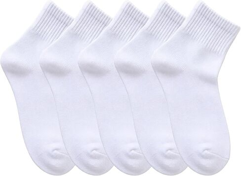 5 Pack Kids White Crew Socks for Boys Girls 5-8 Years, Breathable & Soft School Socks and Daily Wear in Kuwait