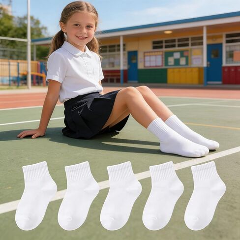 5 Pack Kids White Crew Socks for Boys Girls 5-8 Years, Breathable & Soft School Socks and Daily Wear in Kuwait