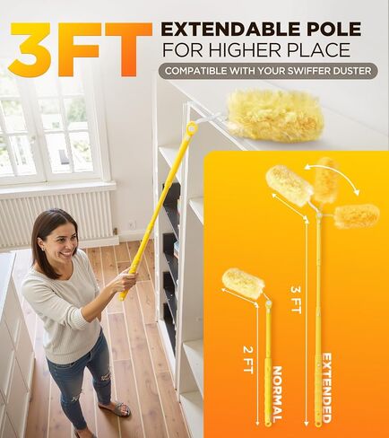 Heavy Duty Duster Refill Kit for Swiffer Duster with 3 ft Extension Pole & 20 Count Refills, 4X Microfibers Multisurface Dusters for Cleaning Home, Celling Fan, Blinds, Vent & Shelves in Kuwait