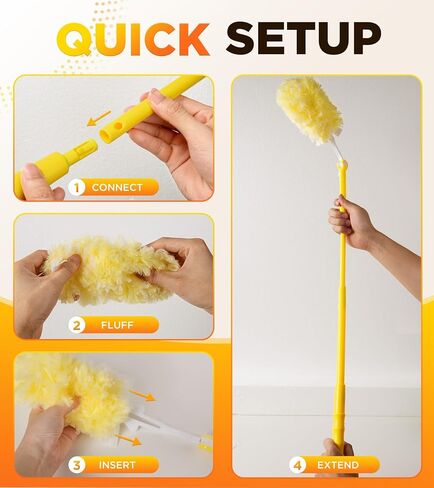 Heavy Duty Duster Refill Kit for Swiffer Duster with 3 ft Extension Pole & 20 Count Refills, 4X Microfibers Multisurface Dusters for Cleaning Home, Celling Fan, Blinds, Vent & Shelves in Kuwait