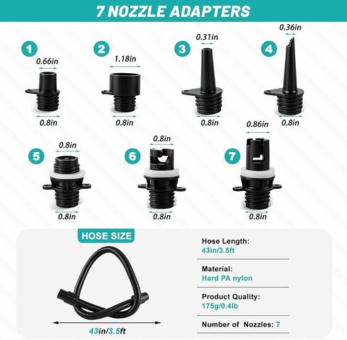 CHERAINTI Paddle Board Pump Adapter Hose, 3.5Ft Sup Air Pump Hose with 7 Air Valve Nozzles, Paddle Board Accessories Replacement Parts for Electric Sup Pump, Inflatable Paddleboard, Rafts, Kayak, Pool in Saudi Arabia