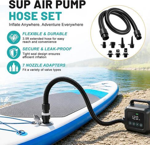 CHERAINTI Paddle Board Pump Adapter Hose, 3.5Ft Sup Air Pump Hose with 7 Air Valve Nozzles, Paddle Board Accessories Replacement Parts for Electric Sup Pump, Inflatable Paddleboard, Rafts, Kayak, Pool in Saudi Arabia