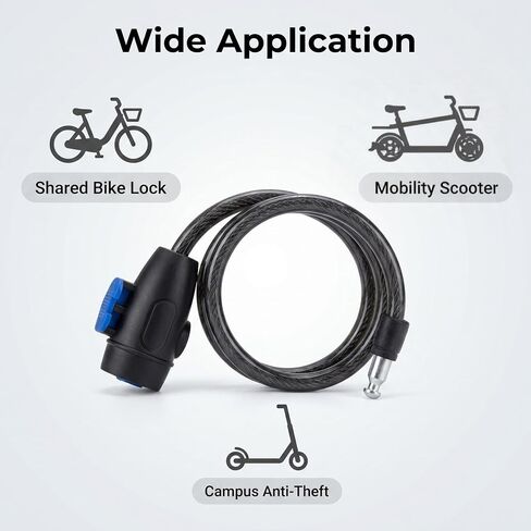 Bike Lock,Bike Cable Lock with Keys, Black, Durable Steel,Coiled Steel Security Cable for Bicycle with Keys for Outdoor Equipment, Bicycles, Scooters, Fence, Gate in Kuwait