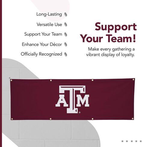 لافتة بوليستر مطبوعة رياضية من Texas A&M Aggies College - مرخصة من الرابطة الوطنية لرياضة الجامعات (NCAA) - زينة التخرج المعلقة - لافتة مدرسية (كستنائي، أبيض) (2 × 6 بوصات) in Kuwait