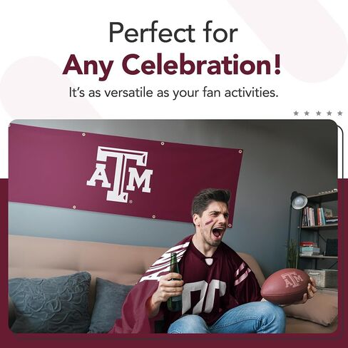 لافتة بوليستر مطبوعة رياضية من Texas A&M Aggies College - مرخصة من الرابطة الوطنية لرياضة الجامعات (NCAA) - زينة التخرج المعلقة - لافتة مدرسية (كستنائي، أبيض) (2 × 6 بوصات) in Kuwait