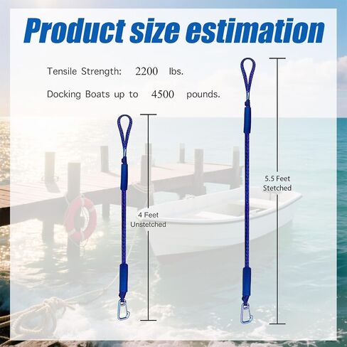 خطوط قفص الاتهام بنجي للقوارب 4ft الأزرق مرونة قارب بنجي خطوط قفص الاتهام 2 حزمة لإرساء آمن in Kuwait