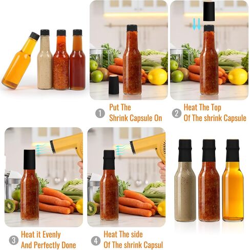 35 Pack of 5 oz Glass Hot Sauce Bottles with Black Caps & Shrink Capsules - Clear Woozy Style Bottles for Vanilla Extract, Homemade Sauces, Dressings & Beverages in Kuwait
