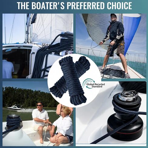 2 Pack 1/2" x 25' Boat Dock Lines,Double Braided Nylon Boat Ropes,Pre-Spliced with 12''Loop Mooring Ropes,Marine Grade Boat Line Dock Rope for Pontoon & Boat,High Strength,Abrasion Resistant-Navy Blue in Kuwait