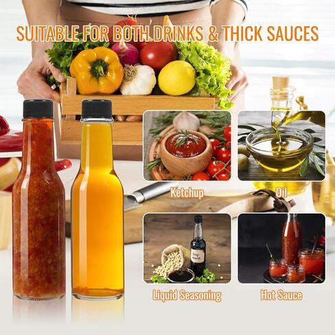 35 Pack of 5 oz Glass Hot Sauce Bottles with Black Caps & Shrink Capsules - Clear Woozy Style Bottles for Vanilla Extract, Homemade Sauces, Dressings & Beverages in Kuwait
