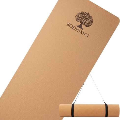Cork Yoga Mat for Hot Yoga – Sweat-Activated Grip, 4mm Stable Support, Natural Cork Surface + Non-Slip TPE Base, 72" x 24", Pilates & Fitness Mat with Carry Strap in Kuwait