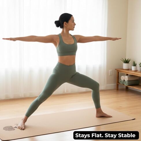 Cork Yoga Mat for Hot Yoga – Sweat-Activated Grip, 4mm Stable Support, Natural Cork Surface + Non-Slip TPE Base, 72" x 24", Pilates & Fitness Mat with Carry Strap in Kuwait