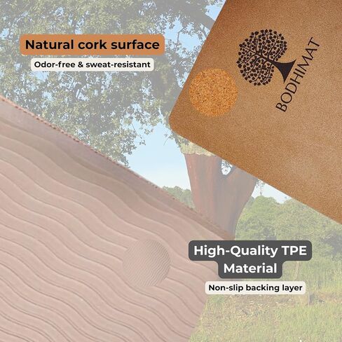Cork Yoga Mat for Hot Yoga – Sweat-Activated Grip, 4mm Stable Support, Natural Cork Surface + Non-Slip TPE Base, 72" x 24", Pilates & Fitness Mat with Carry Strap in Kuwait