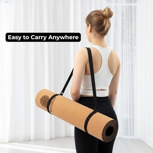 Cork Yoga Mat for Hot Yoga – Sweat-Activated Grip, 4mm Stable Support, Natural Cork Surface + Non-Slip TPE Base, 72" x 24", Pilates & Fitness Mat with Carry Strap in Kuwait