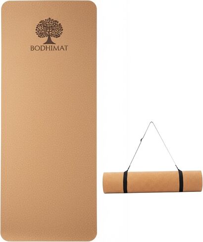 Cork Yoga Mat for Hot Yoga – Sweat-Activated Grip, 4mm Stable Support, Natural Cork Surface + Non-Slip TPE Base, 72" x 24", Pilates & Fitness Mat with Carry Strap in Kuwait