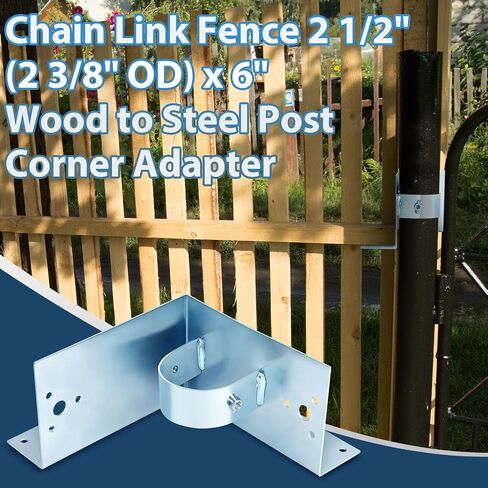 MorningRo 4 Pcs Chain Link Fence 1/2 (2 3/8 OD) x 6 Wood to Steel Post Corner Adapter Wood Fence Steel Post Bracket Adapter Brackets Heavy Duty Galvanized Iron in Kuwait
