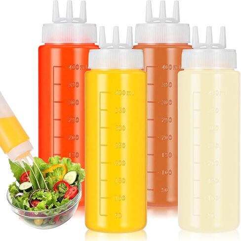 4 عبوات 23oz من البلاستيك ضغط زجاجات بهار 3 ثقوب التوابل ضغط زجاجات سلطة صلصة بهار كريم ضغط زجاجة بخ للخردل الكاتشب in Kuwait