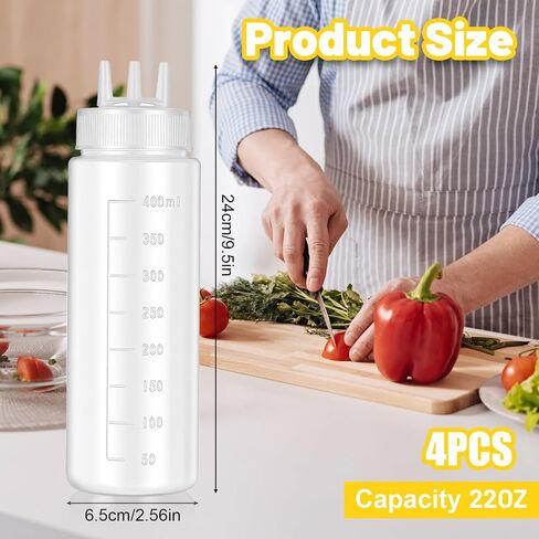 4 عبوات 23oz من البلاستيك ضغط زجاجات بهار 3 ثقوب التوابل ضغط زجاجات سلطة صلصة بهار كريم ضغط زجاجة بخ للخردل الكاتشب in Kuwait