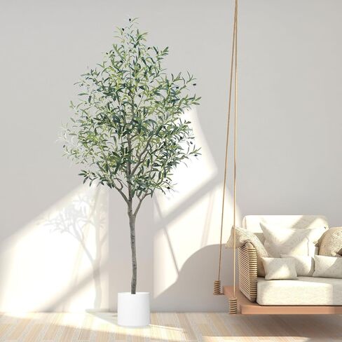 Artificial Olive Tree, 6FT Faux Tree Large for Indoor, Outdoor Fake Olive Plant Tall Plants Realistic Leaves and Fruits for Modern Home Decor, Living Room, Bedroom, Corner, Office & Garden in Saudi Arabia