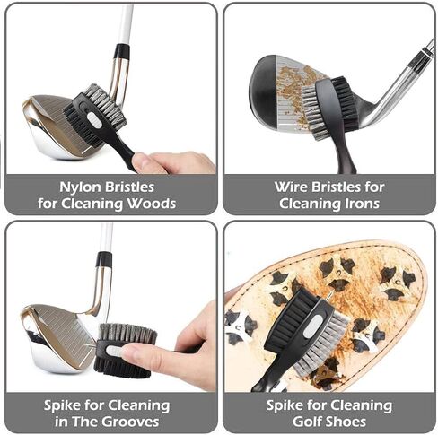 2 حزمة من فرش نادي الجولف ومنظف الأخدود بطول 2 قدم قابل للسحب Zipline Carabiner رأس فرشاة الجولف مع ارتفاع قابل للسحب مريح قبضة منظف نادي الجولف وأفضل هدايا الجولف للرجال (أسود وأبيض) in Kuwait