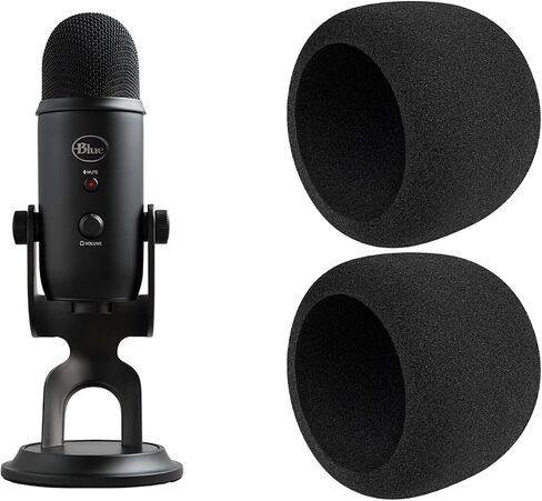 SOULWIT قطعتان من مرشح البوب ​​لـ Blue Yeti/Yeti Pro USB، غطاء ميكروفون واقٍ للزجاج الأمامي من إسفنج Logitech للمبدعين - أسود in Kuwait