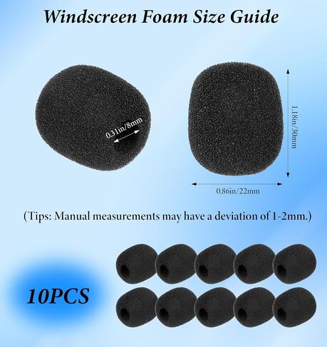 10 PCS Microphone Covers Foam, 1.2 Inch Mic Cover Foam Windshields for Wireless Lapel Mics – Noise-Reducing Sponge Windshields for Interviews, Podcasting, Vlogging (Black) in Kuwait
