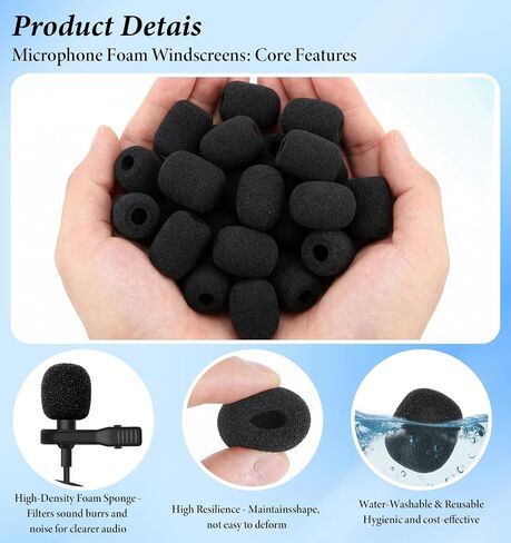 10 PCS Microphone Covers Foam, 1.2 Inch Mic Cover Foam Windshields for Wireless Lapel Mics – Noise-Reducing Sponge Windshields for Interviews, Podcasting, Vlogging (Black) in Kuwait