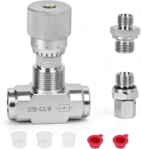 STB-G3/8 3/8" L08 Hydraulic Flow Control Valve Compatible with 1-2 Ton Mini Excavator, Mini Excavator Flow Control Valve with Double-sided Connector (1 Control Valve Body+2 Threads+5 Covers) in Kuwait