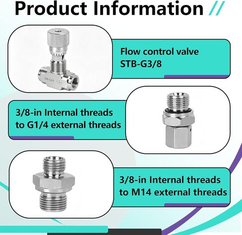 STB-G3/8 3/8" L08 Hydraulic Flow Control Valve Compatible with 1-2 Ton Mini Excavator, Mini Excavator Flow Control Valve with Double-sided Connector (1 Control Valve Body+2 Threads+5 Covers) in Kuwait
