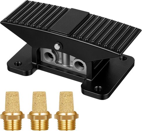 Tudomro 1/4" NPT 5-Way 3-Position Center صمام قدم هوائي مغلق، دواسة التحكم في الماكينة الصناعية مع 3 قطع كاتم صوت هوائي 1/4 بوصة لخط تجميع اللحام in Kuwait