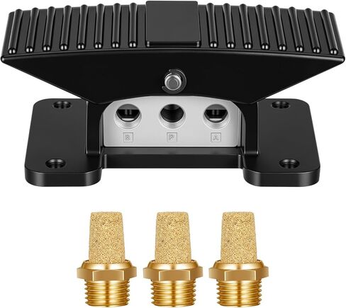 Tudomro 1/4" NPT 5-Way 3-Position Center صمام قدم هوائي مغلق، دواسة التحكم في الماكينة الصناعية مع 3 قطع كاتم صوت هوائي 1/4 بوصة لخط تجميع اللحام in Kuwait