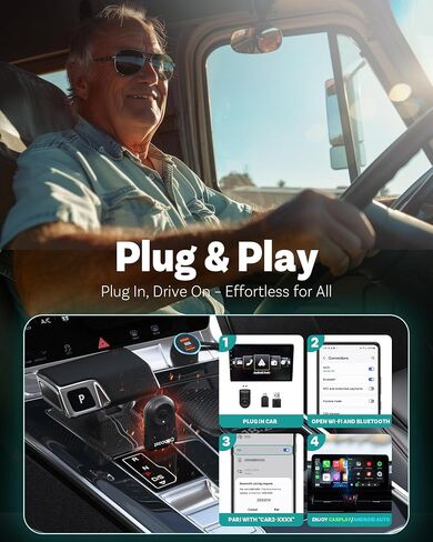 Ottocast Mini 2025 Wireless Carplay & Android Auto 2-in-1 Adapter ، Plug & Play ، 5Ghz WiFi ، Auto Connect for iPhone & Android ، يناسب 98 ٪+ OEM Carplay Cars in Kuwait