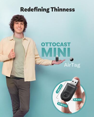 Ottocast Mini 2025 Wireless Carplay & Android Auto 2-in-1 Adapter ، Plug & Play ، 5Ghz WiFi ، Auto Connect for iPhone & Android ، يناسب 98 ٪+ OEM Carplay Cars in Kuwait