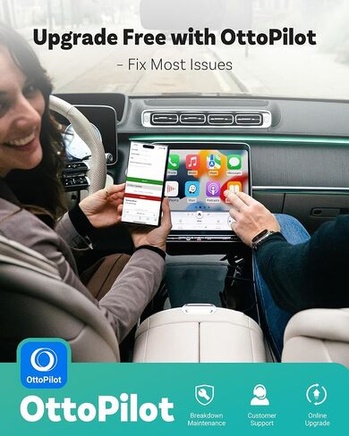 Ottocast Mini 2025 Wireless Carplay & Android Auto 2-in-1 Adapter ، Plug & Play ، 5Ghz WiFi ، Auto Connect for iPhone & Android ، يناسب 98 ٪+ OEM Carplay Cars in Kuwait