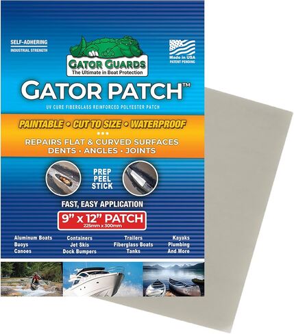 رقعة إصلاح معززة بالألياف الزجاجية من Gator Patch - تعمل على إصلاح الثقوب والخدوش والشقوق على أسطح متعددة - إعداد يدوي وتقشير وعصا - 3 أحجام - صنع في الولايات المتحدة الأمريكية in Kuwait
