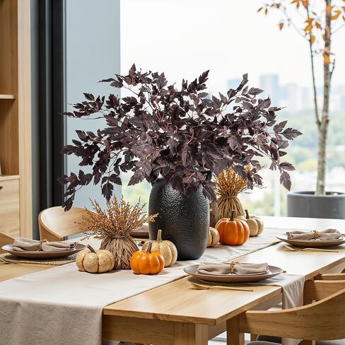 Artificial Fall Leaves Fall Stems Silk Plants Artificial Cimicifuga Plant Greenery， 4pcs Fall Stems for Vases Silk Plants for Home Indoor Table，Fireplace，Shop Office Decorations (No Vase in Saudi Arabia