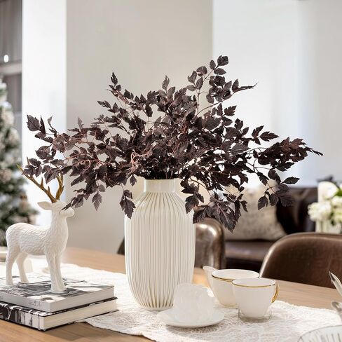 Artificial Fall Leaves Fall Stems Silk Plants Artificial Cimicifuga Plant Greenery， 4pcs Fall Stems for Vases Silk Plants for Home Indoor Table，Fireplace，Shop Office Decorations (No Vase in Saudi Arabia