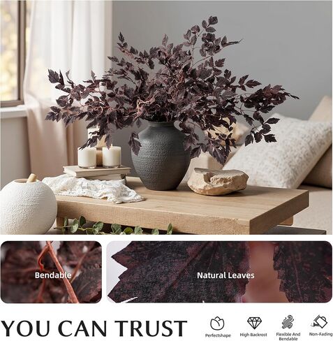 Artificial Fall Leaves Fall Stems Silk Plants Artificial Cimicifuga Plant Greenery， 4pcs Fall Stems for Vases Silk Plants for Home Indoor Table，Fireplace，Shop Office Decorations (No Vase in Saudi Arabia