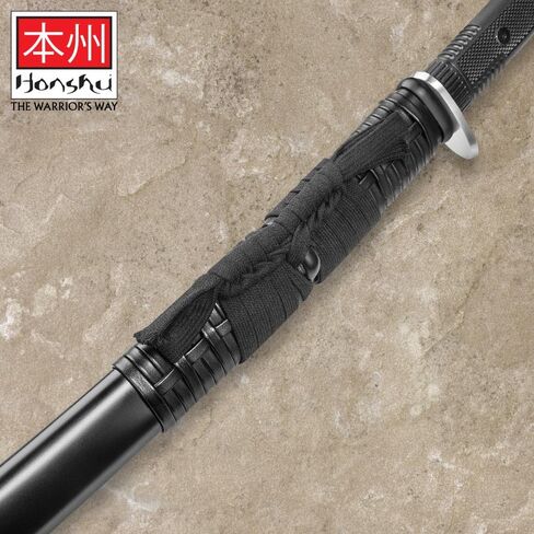 سيف HONSHU Boshin Wakizashi - شفرة فولاذية كربونية 1050 مزورة يدويًا، وحارس فولاذي وحلق، ومقبض TPR متين - سيف تكتيكي جاهز للمعركة - 34 بوصة بشكل عام | حارس فولاذي وحلق، مقبض TPR متين - سيف تكتيكي جاهز للمعركة - 34 بوصة بشكل عام in Kuwait