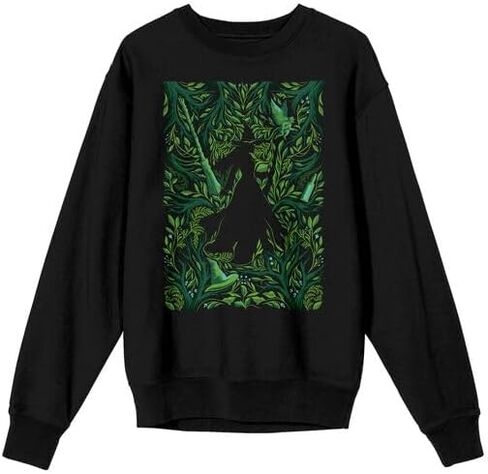 سويت شيرت Bioworld Wicked Elphaba Silhouette with Leafs and Vines Me's Black بياقة دائرية وأكمام قصيرة in Kuwait