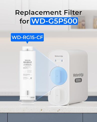 Waterdrop G5P500-CF Filter, Replacement for Waterdrop G5P500 Undersink Reverse Osmosis System, 6-month Lifetime in Saudi Arabia