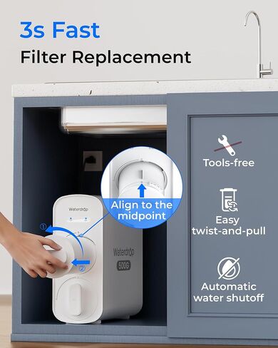 Waterdrop G5P500-CF Filter, Replacement for Waterdrop G5P500 Undersink Reverse Osmosis System, 6-month Lifetime in Saudi Arabia
