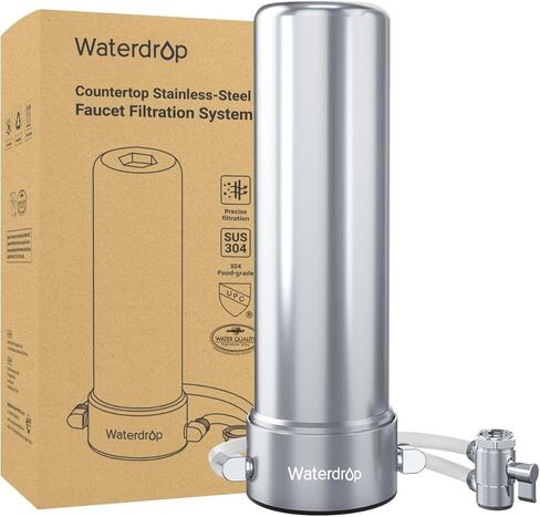 فلتر مياه Waterdrop CTF-01 لصنبور الحوض، نظام تصفية مياه كونترتوب معتمد NSF/ANSI 42، فلتر حوض من الفولاذ المقاوم للصدأ 5 مراحل، يقلل من المعادن الثقيلة و99% كلور، 8000 جالون، فلتر واحد in Kuwait