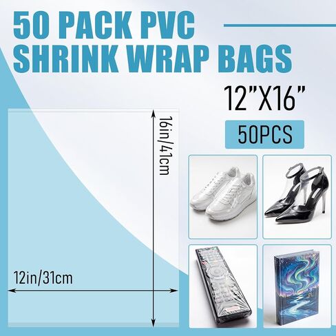 50 Pcs Shrink Wrap Bags 12x16 Inches Clear PVC Heat Shrink Wrap Bags for Homemade DIY Projects, Gift Packaging, Basket, Soaps, Bottles, Book, Shoes, Bath Bomb, Tumbler, and More in Saudi Arabia