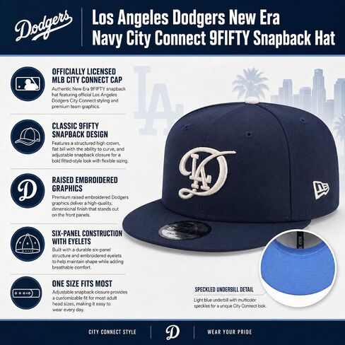 New Era MLB Los Angeles Dodgers Navy City Connect 9FIFTY Adjustable Snapback Hat Cap One Size Fits All in Saudi Arabia