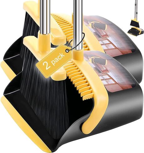 2-Pack is More economical,Brooms with Dustpan Combo Set， with 52" Long Handle, Dustpan Teeth with self-Cleaning Function, Indoor and Outdoor Sweeping, Perfect for Home Office (Large/Red /2-Pack) in Saudi Arabia