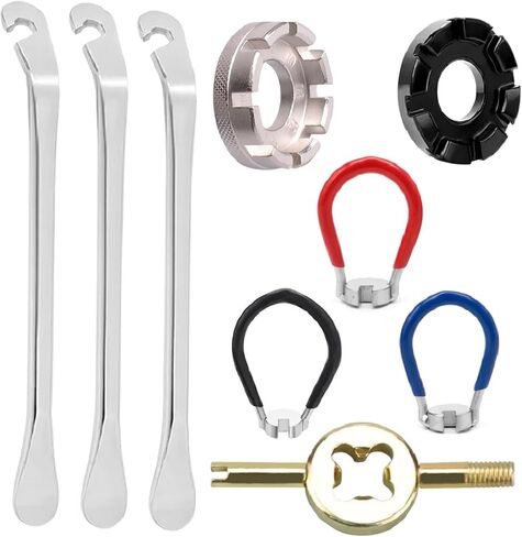 9 Pcs Bike Repair Tool Kit, Steel Spoke Wrench Set with Rubber Grip, Tire Levers & Valve Core Wrench for Bicycle Maintenance in Saudi Arabia