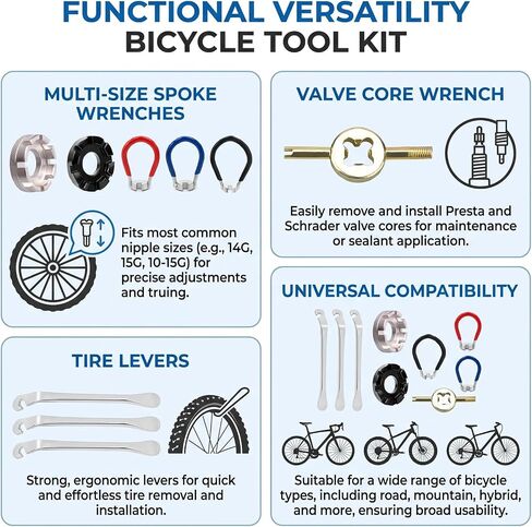 9 Pcs Bike Repair Tool Kit, Steel Spoke Wrench Set with Rubber Grip, Tire Levers & Valve Core Wrench for Bicycle Maintenance in Saudi Arabia