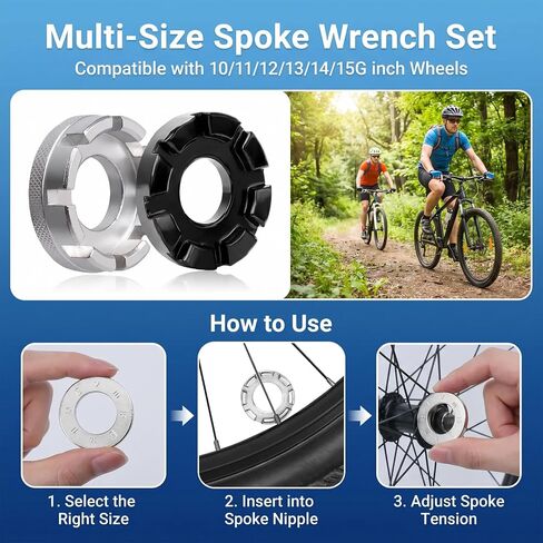 9 Pcs Bike Repair Tool Kit, Steel Spoke Wrench Set with Rubber Grip, Tire Levers & Valve Core Wrench for Bicycle Maintenance in Saudi Arabia