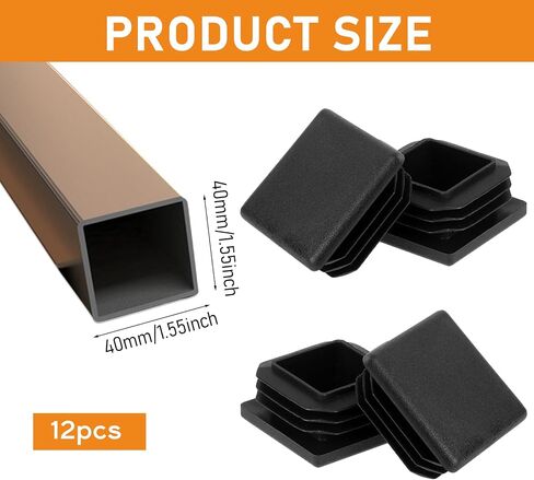 12 Pcs 1-1/2" Square Plastic Plugs, Black Tube End CapsTubing Post End Cap for Square Tube, Chair Legs, Fence in Saudi Arabia